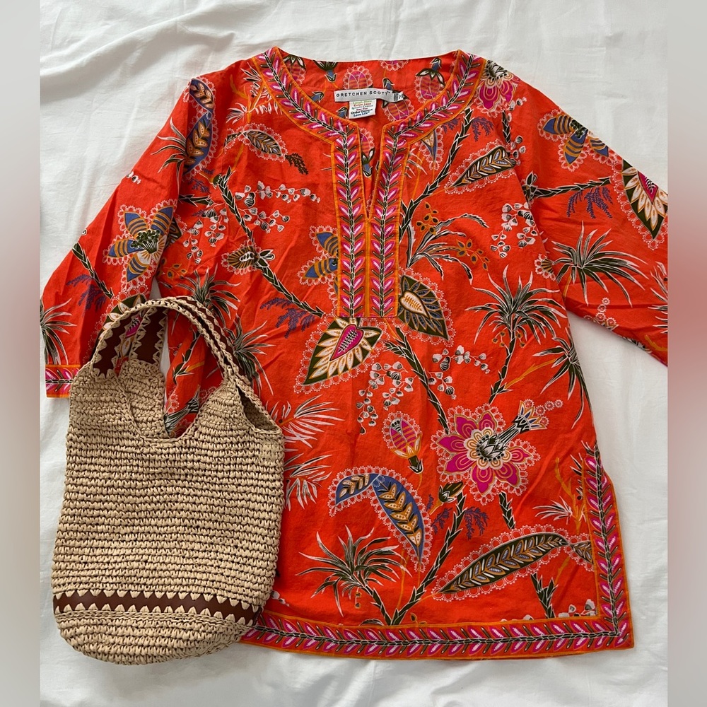 Gretchen Scott Designs Orange Floral V-Neck Tunic - Picture 4 of 9